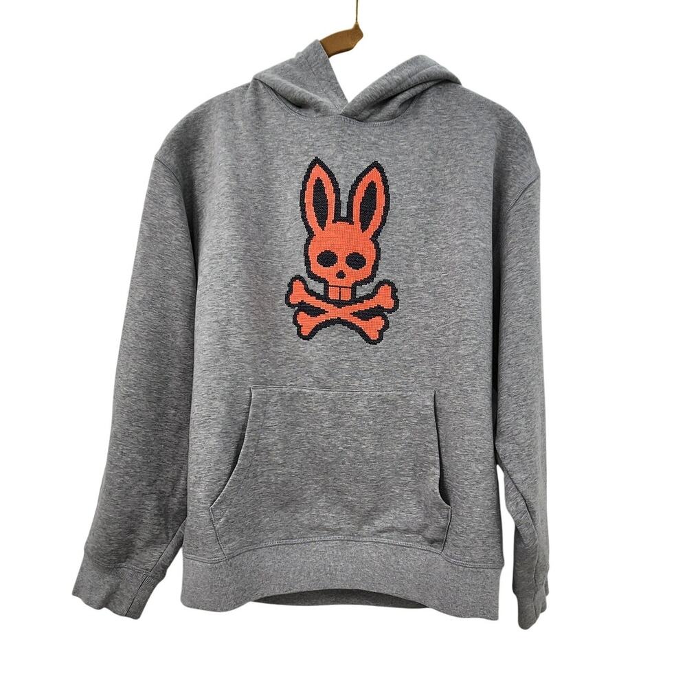 Psycho Bunny Pixel Kids Hoodie Size 14-16 Large Grey Orange